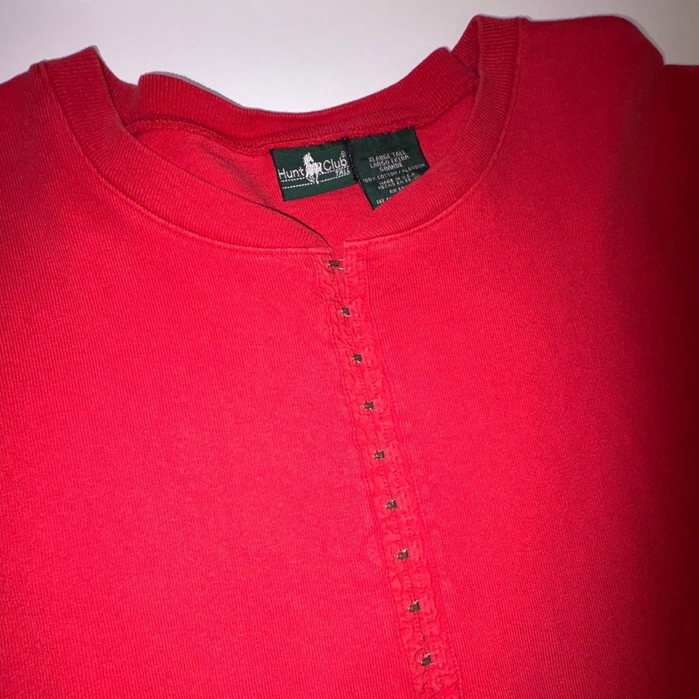 Hunt‎ Club Tall Red Long Sleeve Henley Shirt XL Cotton Button Up Top